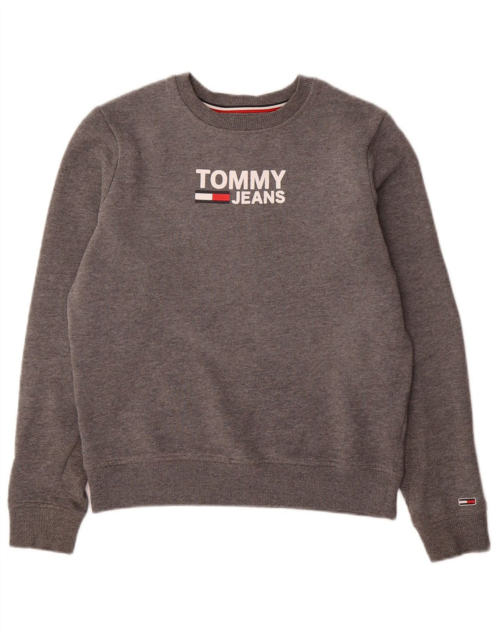 TOMMY HILFIGER Dame Oversized grafisk sweatshirt trøje UK 6 XS Grå