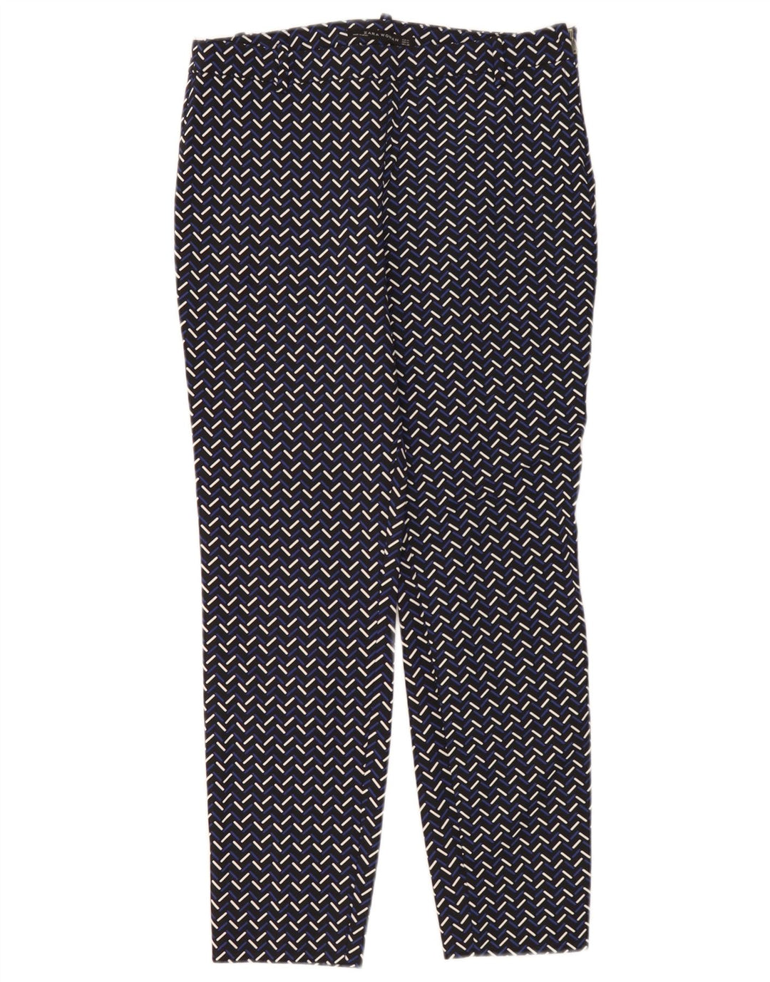Zara Dame Slim Casual Bukser Medium W30 L28 Marineblå Geometrisk