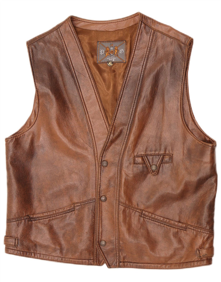Vintage herre lædervest XL brun