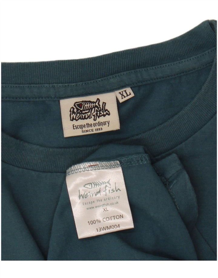 WEIRD FISH Herre Grafisk T-Shirt Top XL Blå Bomuld