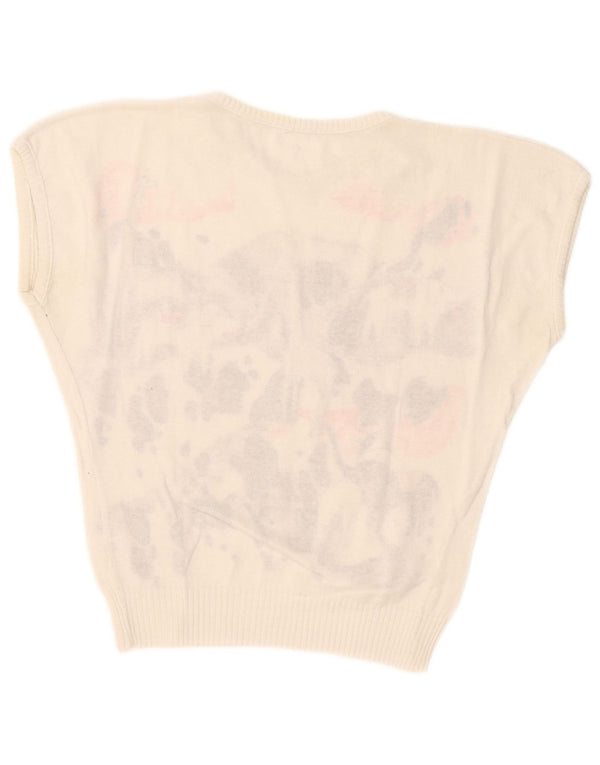 Vintage Dame Boat Neck Jumper Sweater UK 10 Small White Novelty
