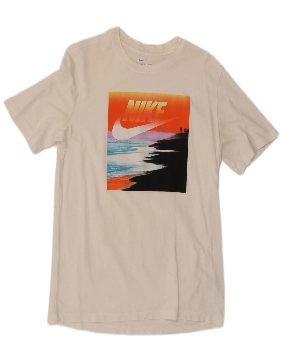 NIKE Mens Graphic T-Shirt Top Medium Off White Cotton