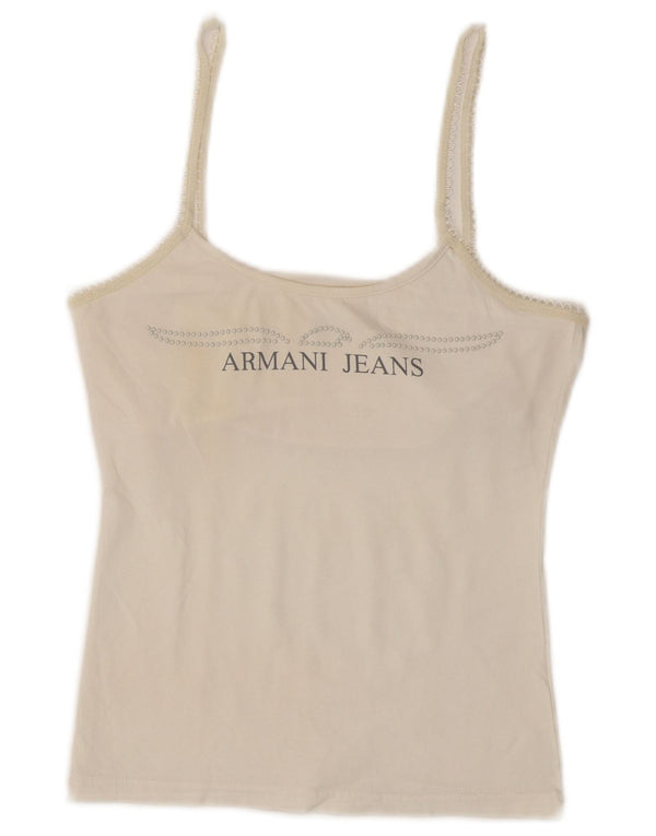 Armani Jeans Dame Grafisk Crop Cami Top UK 8 Small White