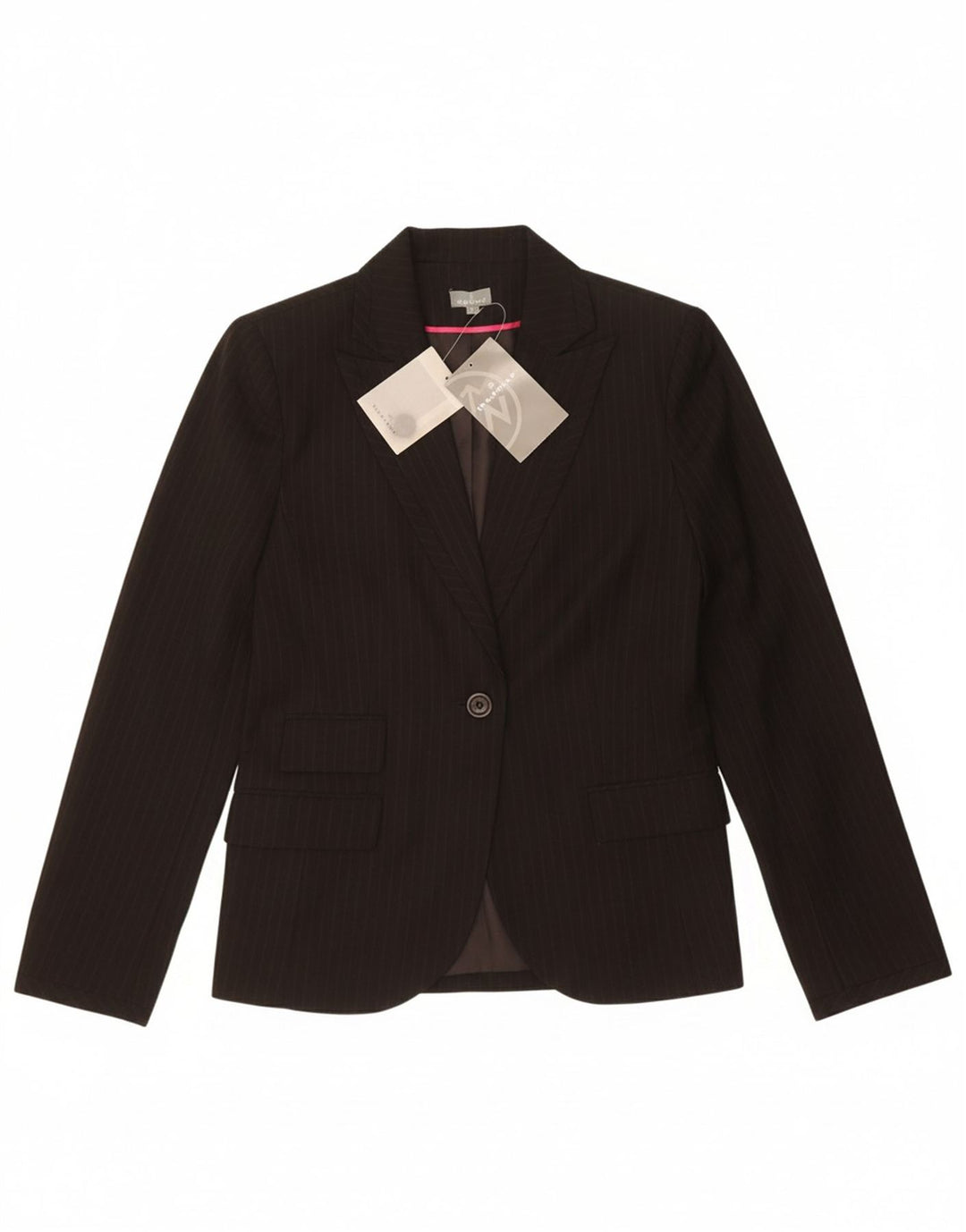 NAF NAF Womens 1 Button Blazer Jacket EU 40 Medium Black Pinstripe