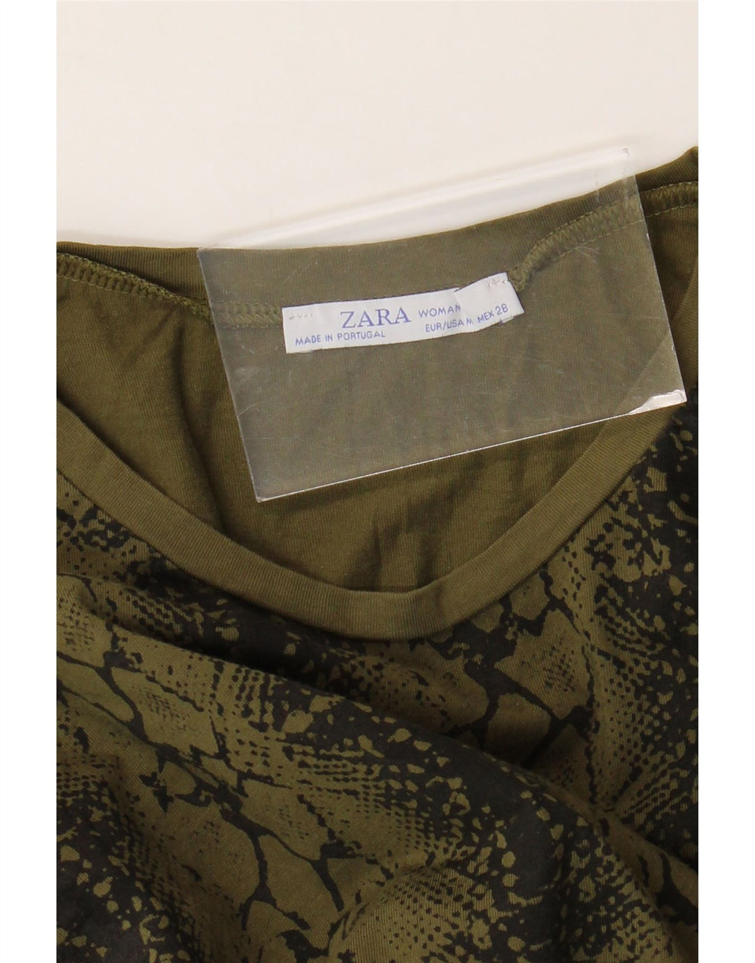 ZARA T-Shirt Top UK 12 Medium Khaki Animal Print