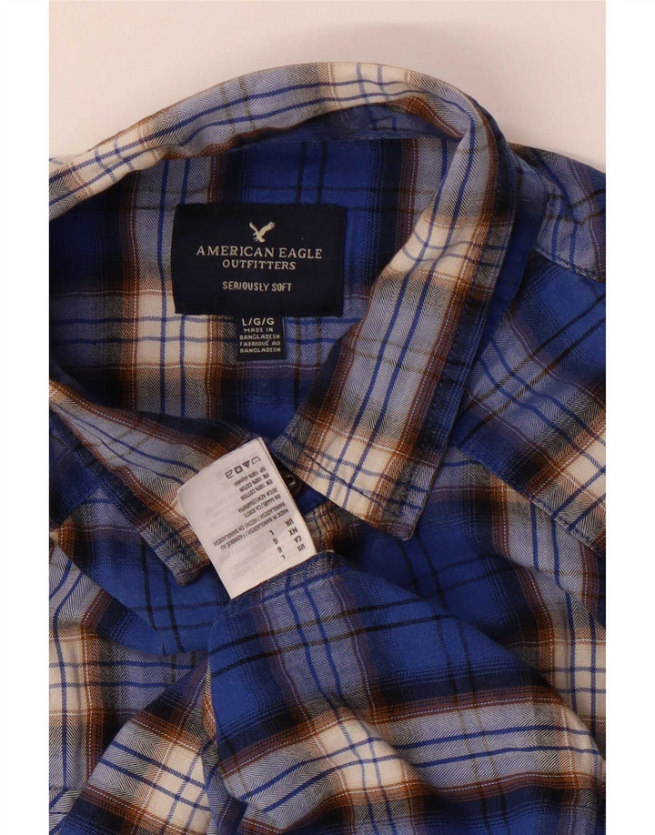 American Eagle Herre Flanelskjorte Stor Blå Plaid Bomuld