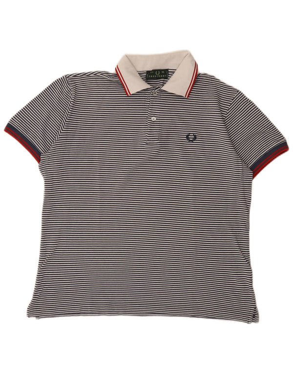 Fred Perry herre poloshirt XL marineblå nålestribet bomuld