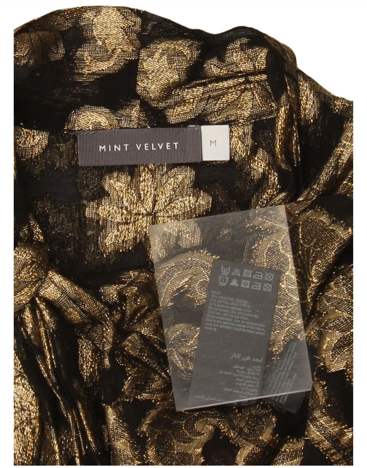 MINT VELVET Dame Front Tie Shirt Bluse UK 14 Medium Gold Floral Viscose