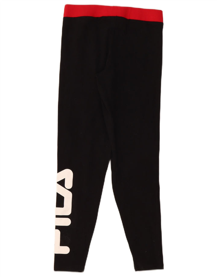 Fila Kvinders Grafiske Leggings UK 8 Small Black Bomuld