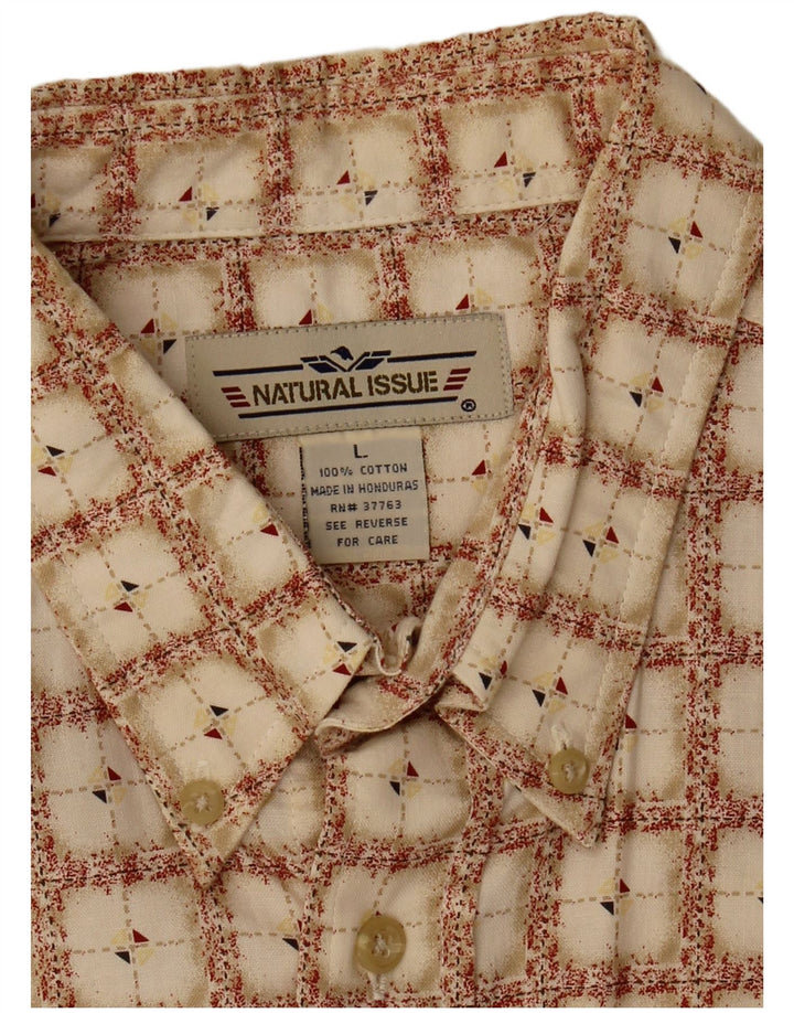 NATURAL ISSUE Mens Short Sleeve Shirt Large Beige Geometric Cotton