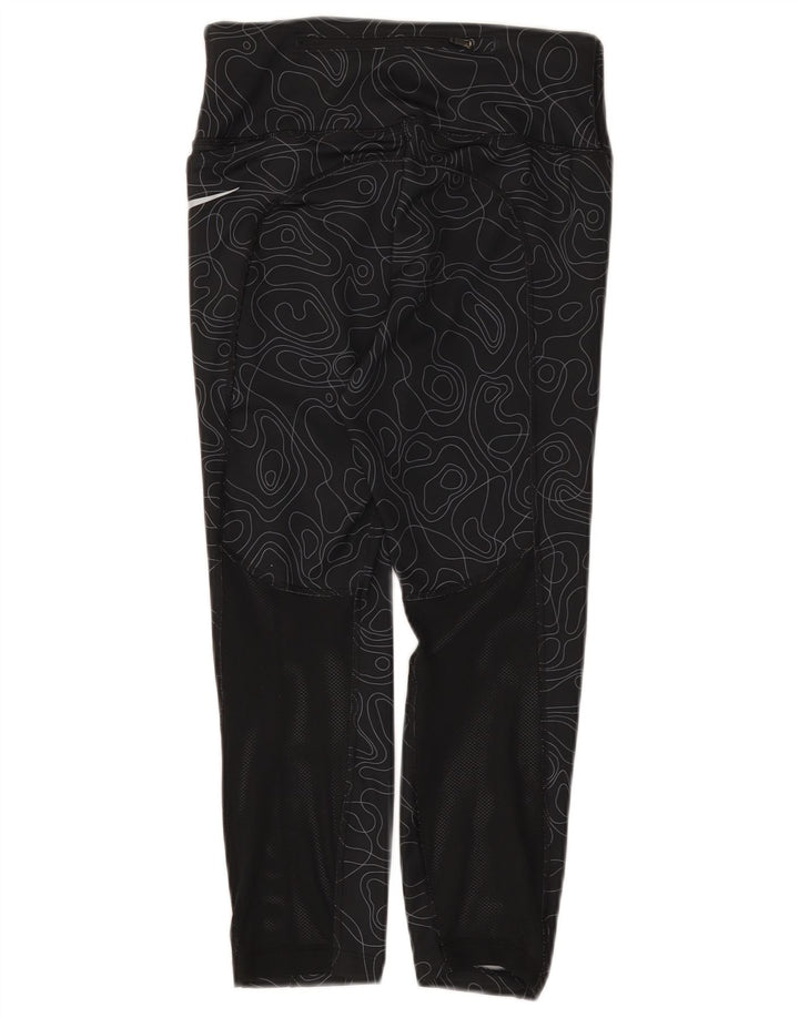 Nike Dame Dri Fit Capri Leggings UK 8 Small Black Geometric