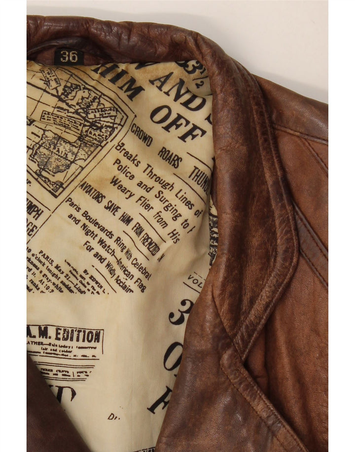 VINTAGE Oversized Crop-jakke til kvinder EU 36 lille brunt læder