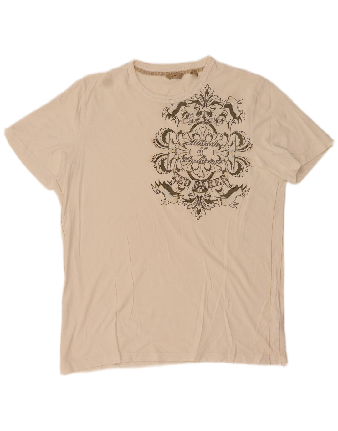 Ted Baker Herre grafisk T-shirt Top Størrelse 3 Medium Hvid Bomuld