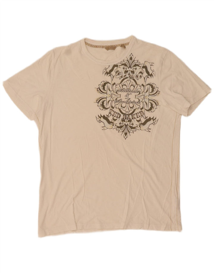 Ted Baker Herre grafisk T-shirt Top Størrelse 3 Medium Hvid Bomuld
