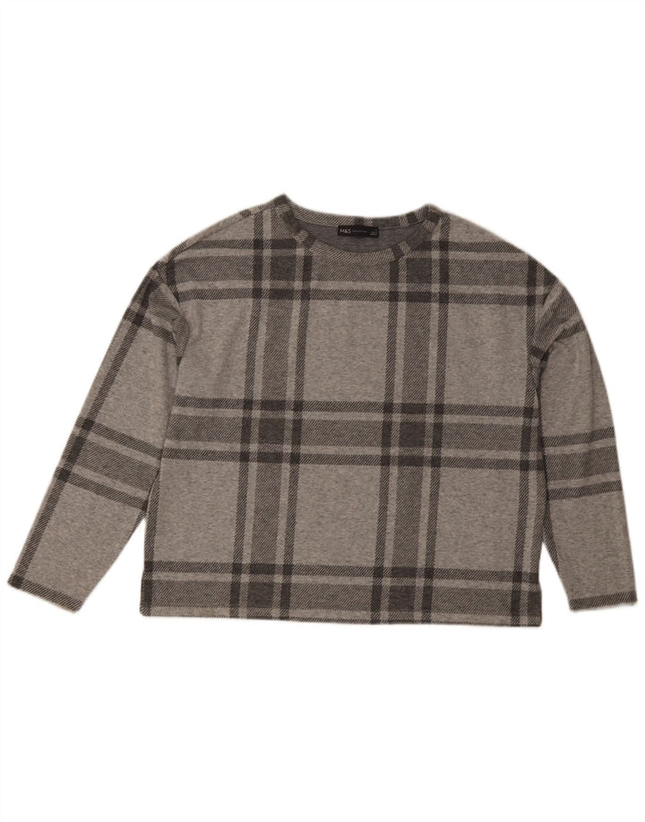 Marks & Spencer Dame Top Langærmet UK 14 Stor Grå Plaid Polyester