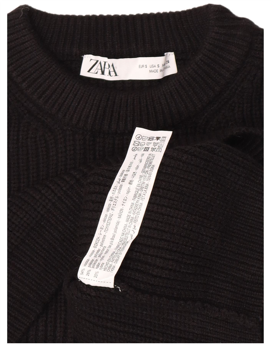 Zara Womens Oversized Crop Crew Neck Jumper Sweater UK 10 Small Black