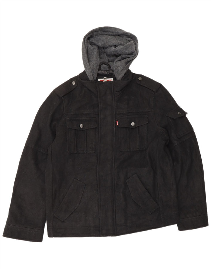 LEVI'S Herre Hætte Military Windbreaker Jacket UK 38 Medium Sort