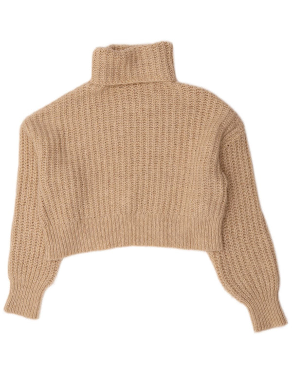 Zara Womens Crop Oversized Roll Neck Jumper Sweater UK 10 Small Beige