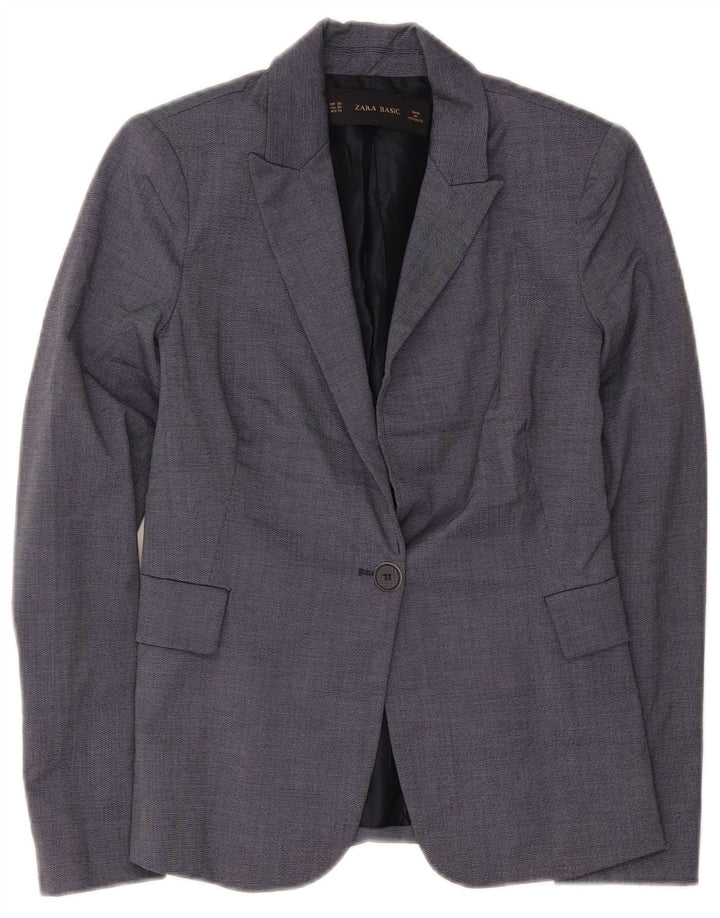 Zara Dame 1 Knap Blazer Jacket UK 6 XS Navy Blue Acetate