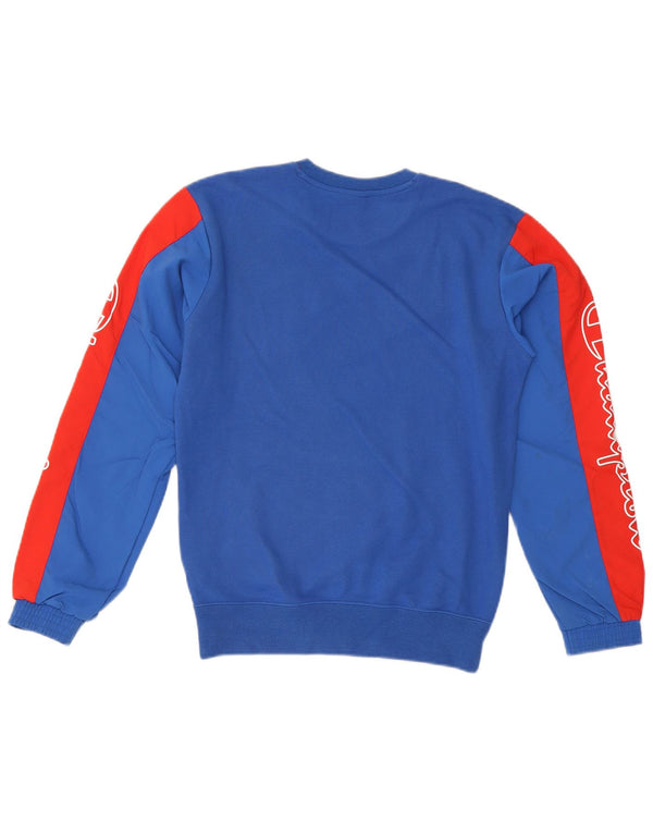Champion Herre Grafisk Sweatshirt Jumper XS Blå Colourblock Bomuld