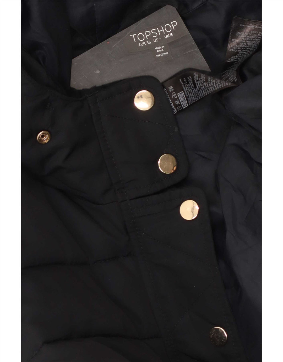 Topshop Dame Hættejakke UK 8 Small Black Polyester