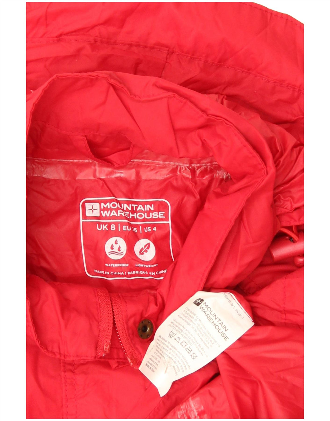 Mountain Warehouse Dame Regnjakke med hætte UK 8 Lille rød nylon