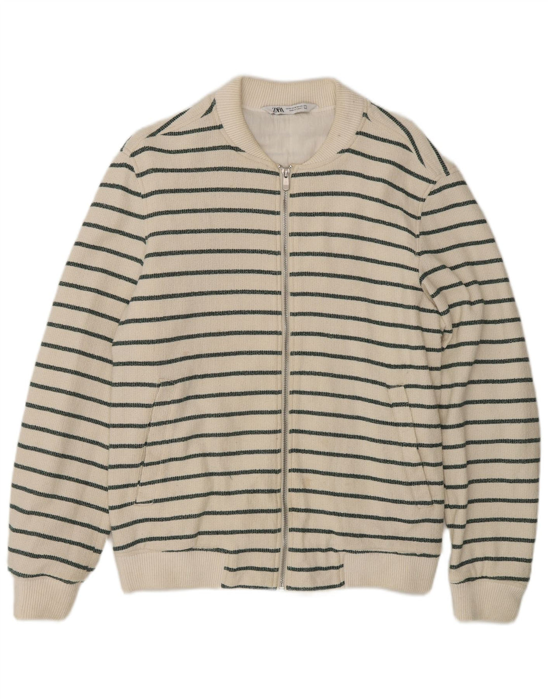 Zara Herre cardigan sweater Medium hvid stribet bomuld