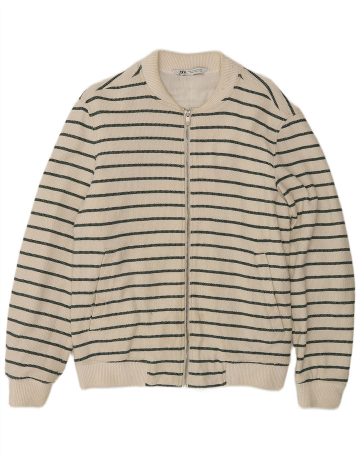 Zara Herre cardigan sweater Medium hvid stribet bomuld