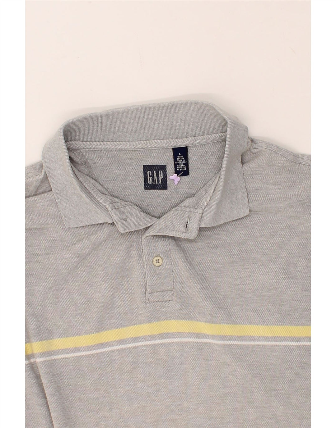 GAP Mens Polo Shirt Large Grey Striped Cotton Vintage Gap and Second-Hand Gap from Messina Hembry 