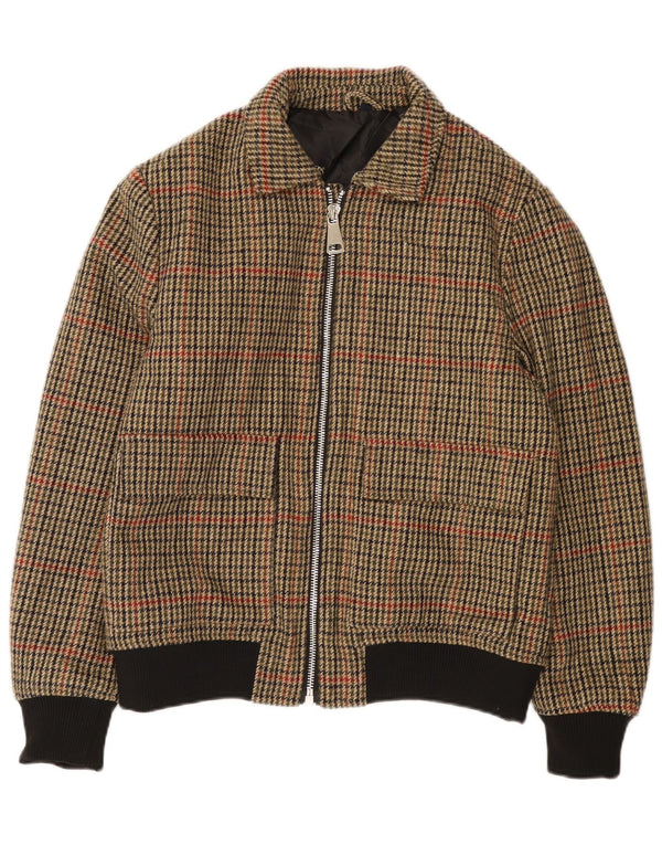 X-FEEL Mens Bomber Jacket UK 40 Large Brown Houndstooth Polyester