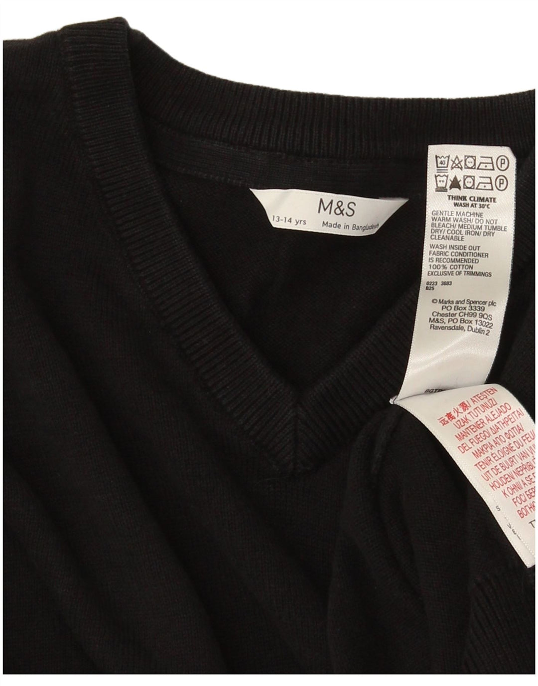 Marks & Spencer Boys V-hals sweater 13-14 år sort bomuld