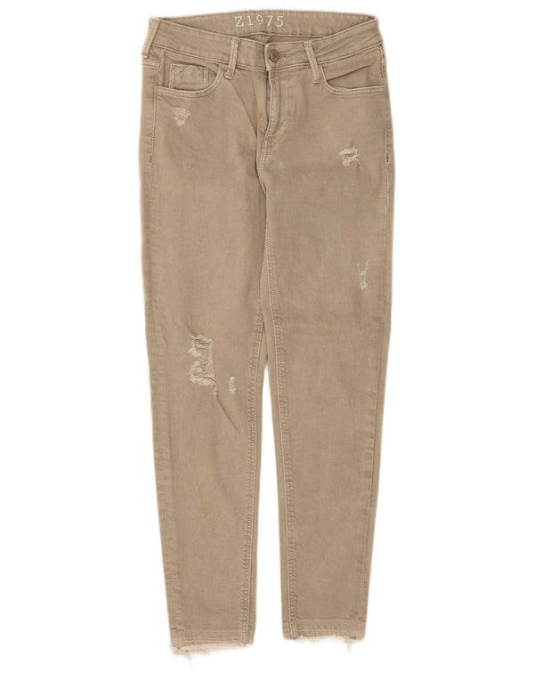 Zara Dame Distressed Skinny Jeans EU 34 2XS W24 L25 Beige Bomuld