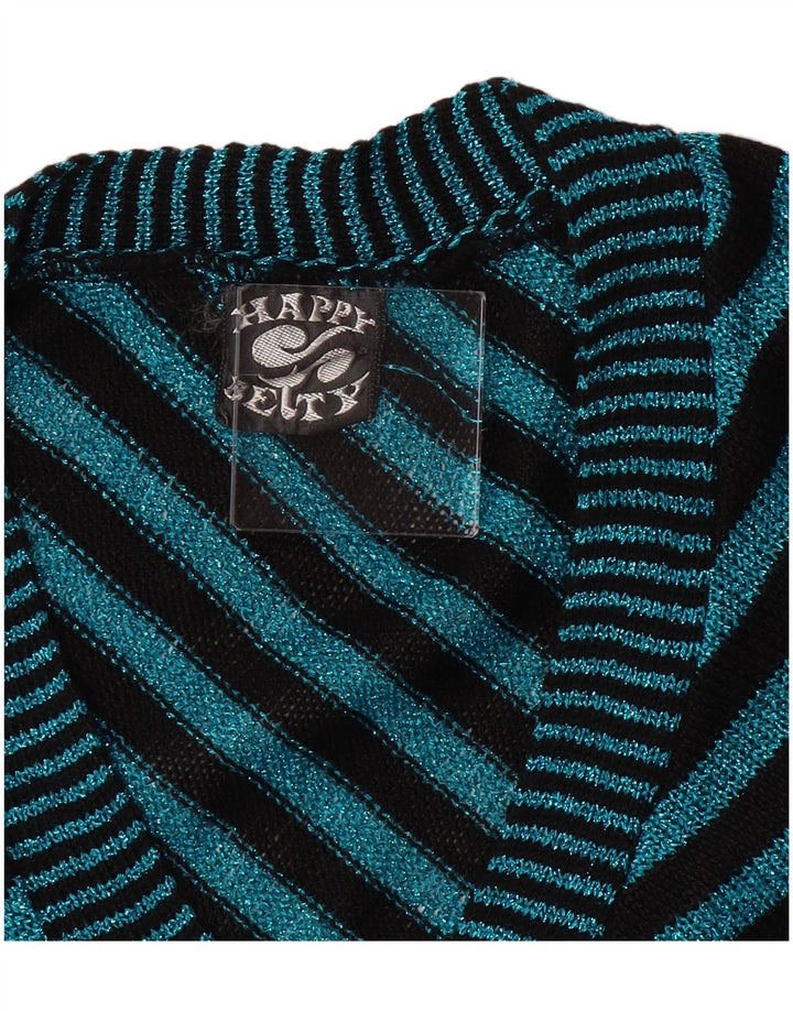 Vintage dame V-hals cardigan sweater UK 6 XS turkis stribet