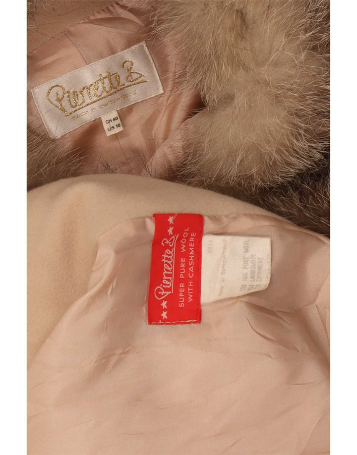 Pierrette B Dame Dobbeltradet Frakke US 10 Stor Beige Uld