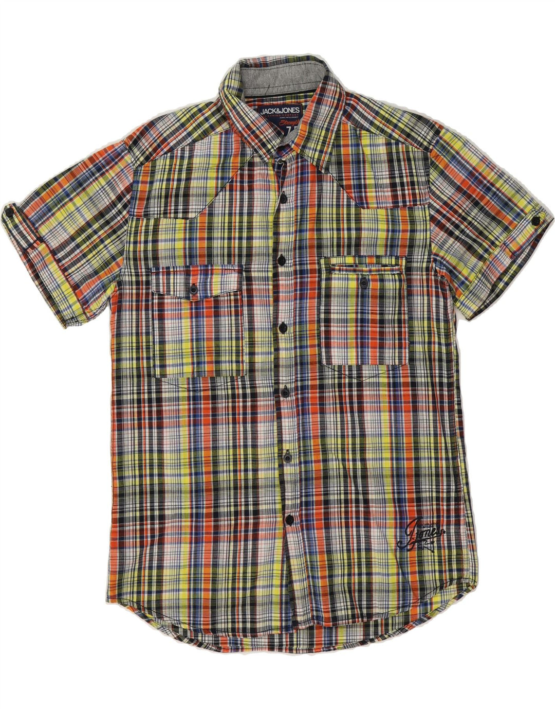 JACK & JONES Mens Graphic Short Sleeve Shirt Medium Multicoloured Check Vintage Jack & Jones and Second-Hand Jack & Jones from Messina Hembry 