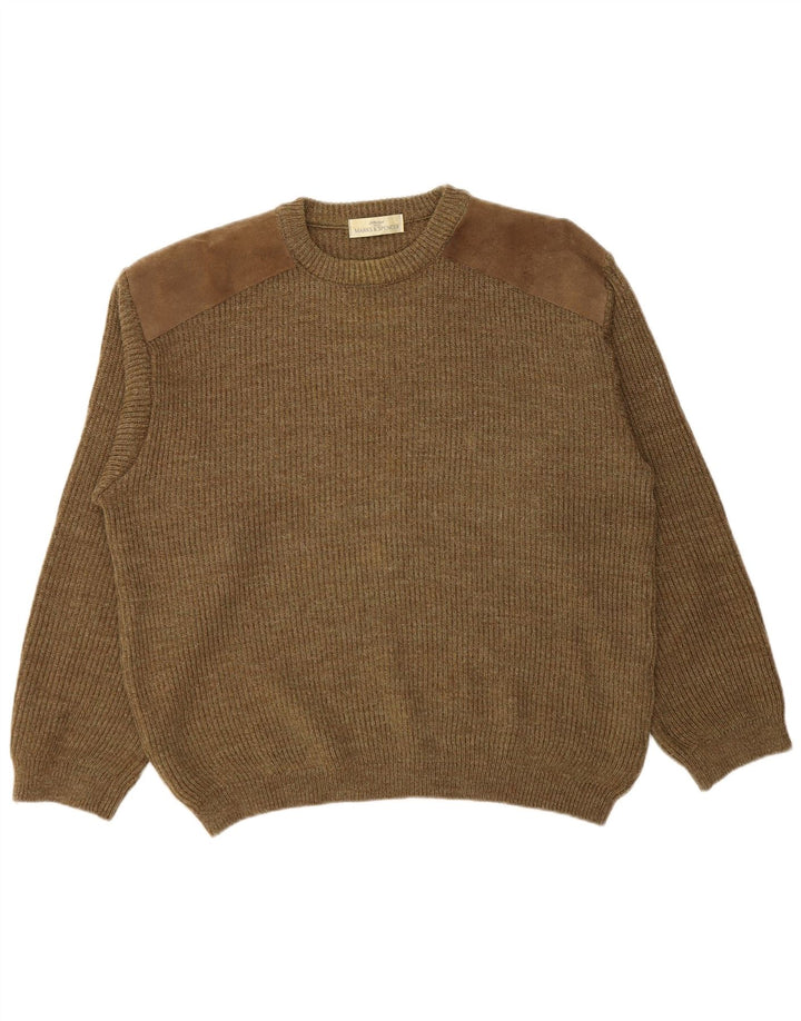 Marks & Spencer Herre sweater med rund hals, stor Khaki Colourblock Uld