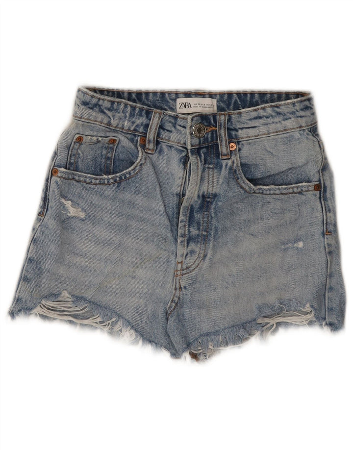 ZARA Distressed denimshorts til kvinder US 0 XS W22 Blå