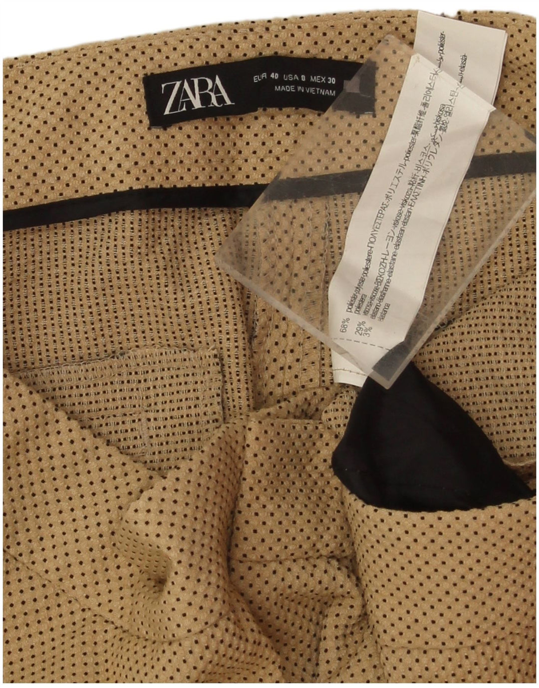 Zara Dame Slim Chino Bukser EU 40 Medium W30 L26 Beige Plettet