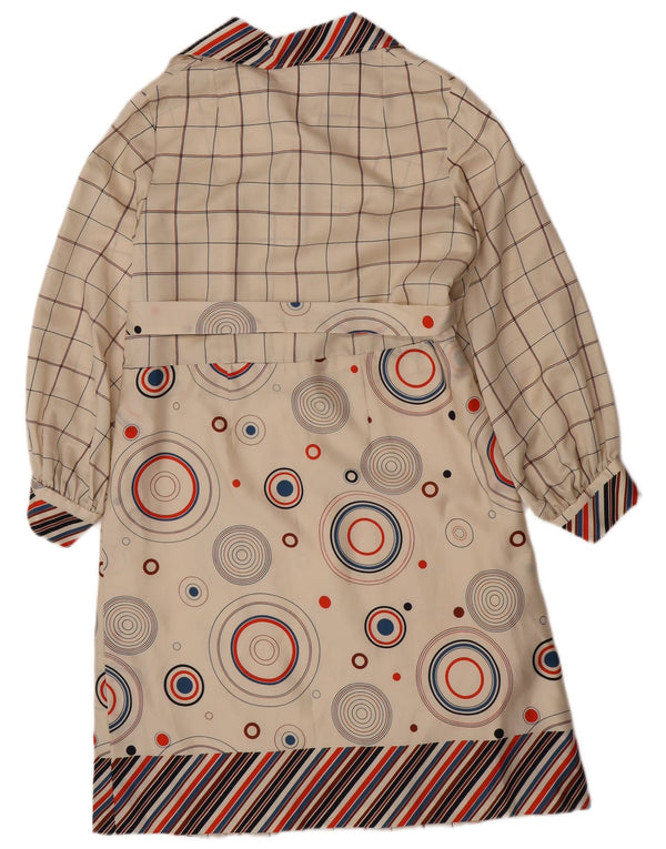 Vintage Dame Langærmet A-Line Kjole UK 16 Stor Beige Geometrisk