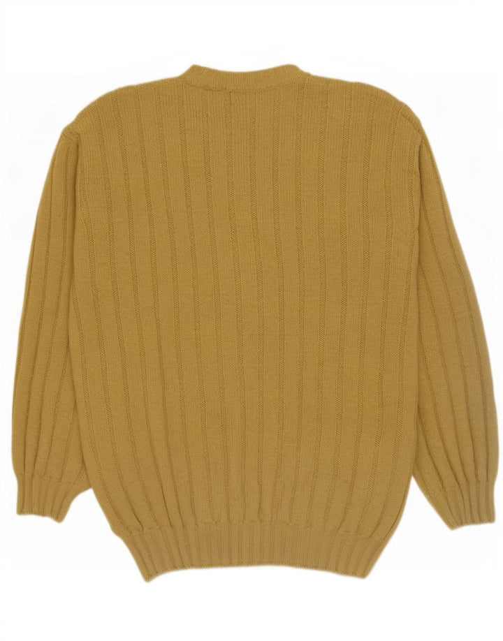 James Dillon Herre V-hals sweater Stor Gul Ny Uld