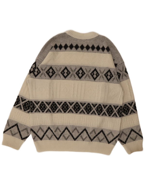 Vintage Herre Boat Neck Jumper Sweater XL Off White Argyle/Diamond