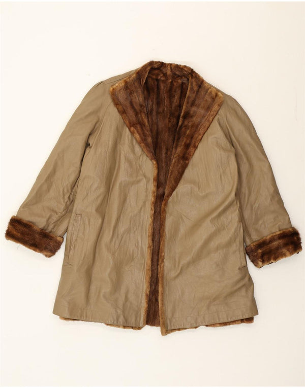 Vintage damepels læderfrakke UK 16 Large Beige