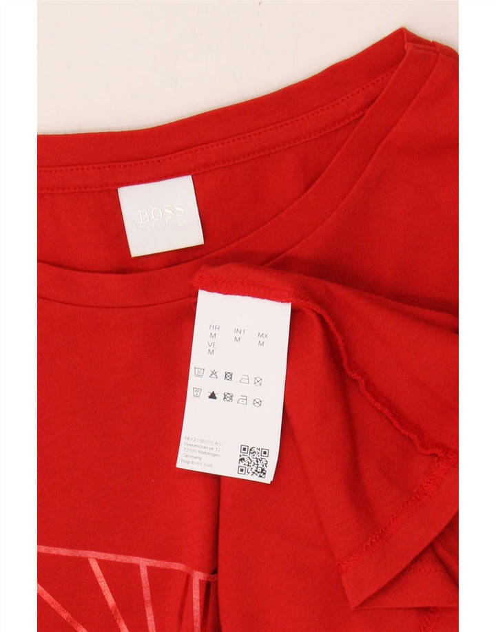 HUGO BOSS Womens Graphic T-Shirt Top UK 12 Medium Red Cotton Vintage Hugo Boss and Second-Hand Hugo Boss from Messina Hembry 