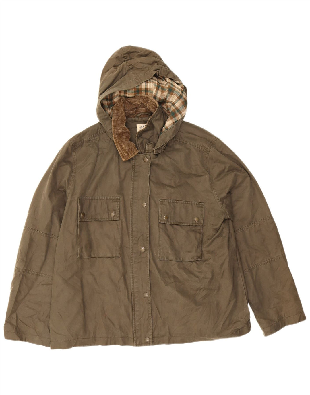 Fat Face Dame Hætte Oversized Vokset Bomuldsjakke UK 16 Stor Khaki
