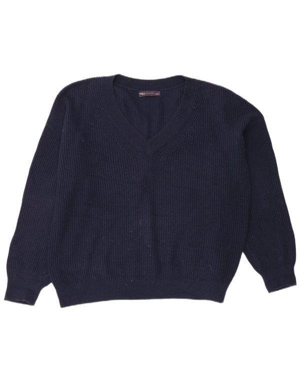 Marks & Spencer Dame Crop V-hals sweater UK 14 Medium Navy Blue