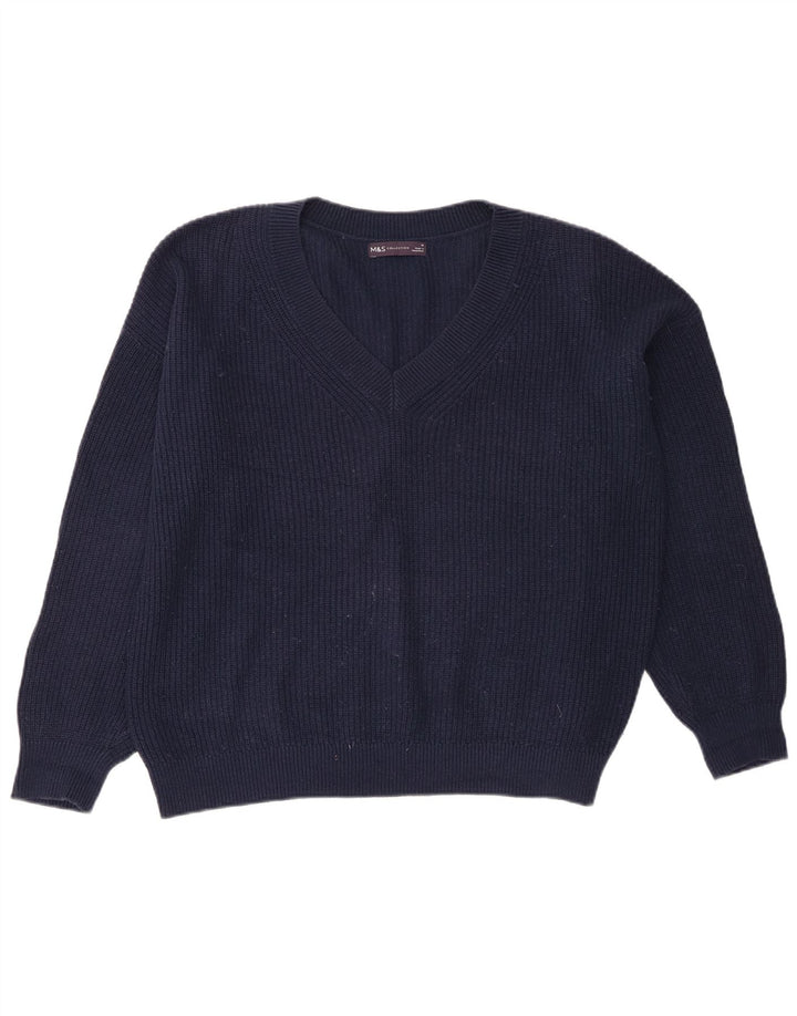 Marks & Spencer Dame Crop V-hals sweater UK 14 Medium Navy Blue