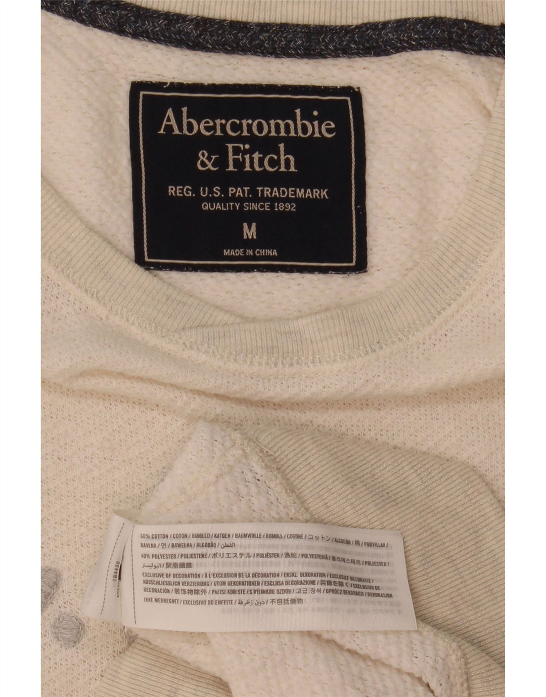 Abercrombie & Fitch Herre grafisk sweatshirt Jumper Medium Off White Bomuld