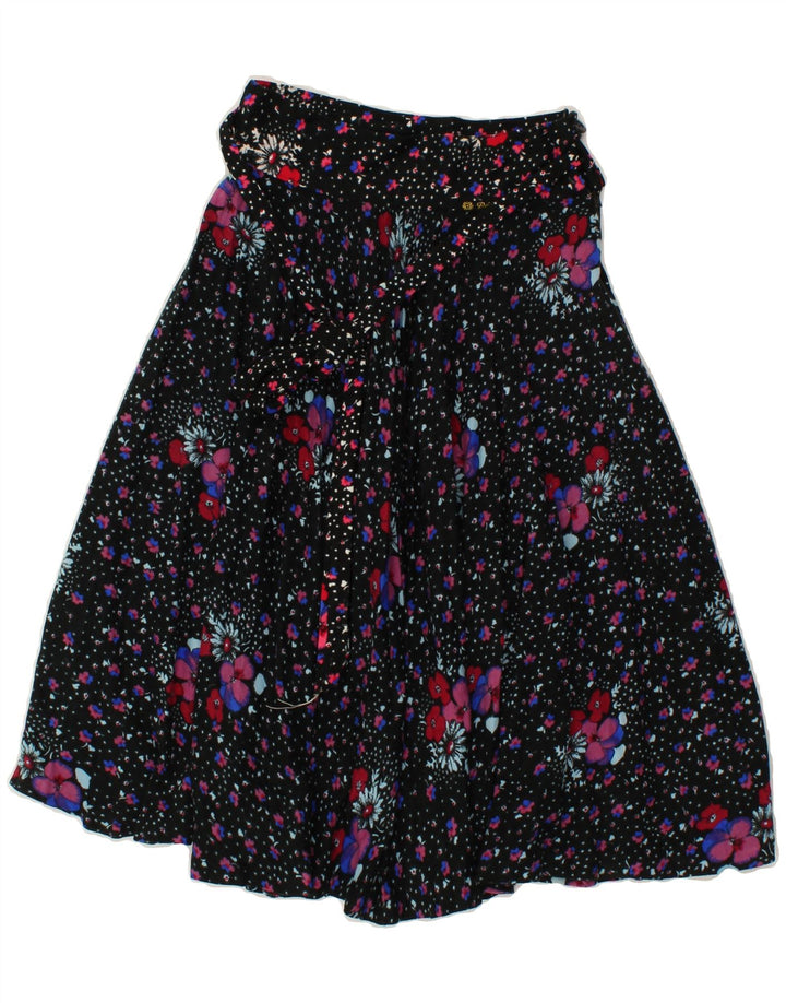 VINTAGE Womens A-Line Skirt W22 2XS Black Floral Polyester Vintage Vintage and Second-Hand Vintage from Messina Hembry 