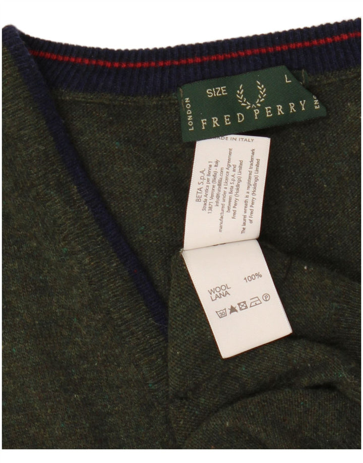 Fred Perry Herre Cardigan Sweater Large Khaki Wool