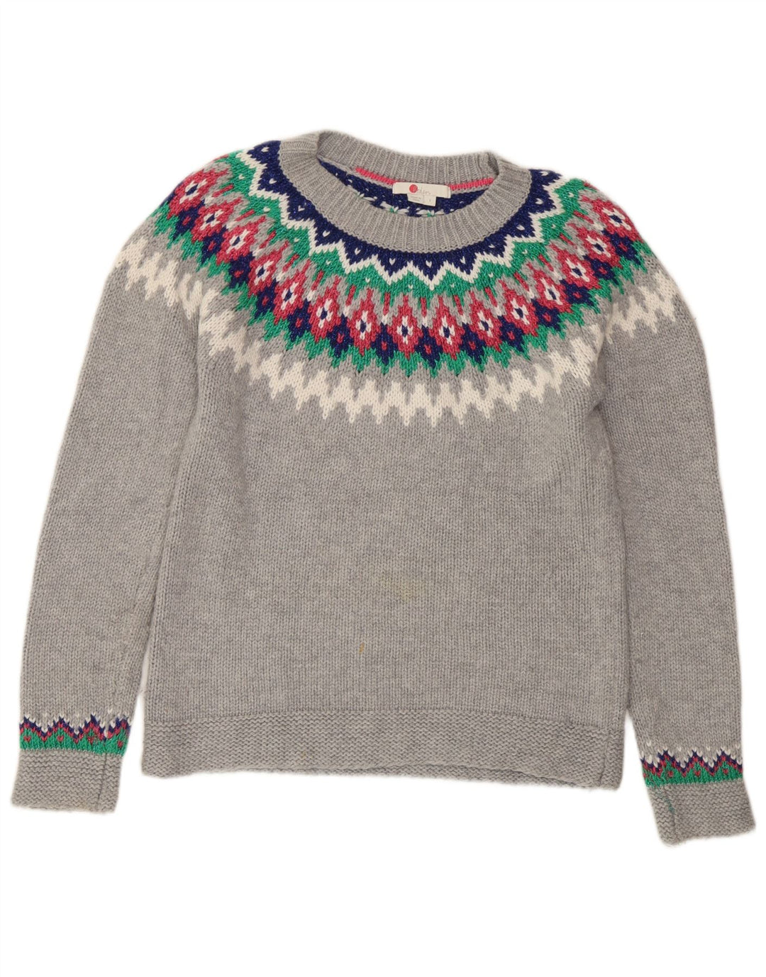 Boden Dame Crew Neck Jumper Sweater UK 10 Small Grey Fair Isle Polyamid
